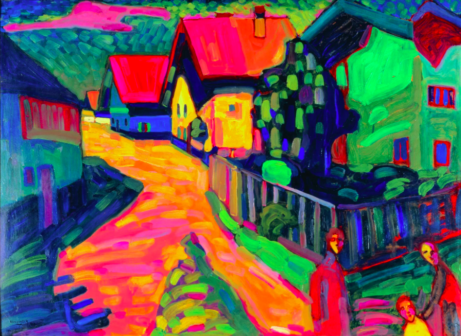 Beispiel eines impressionistischen Gemäldes von Wassily Kandinsky „Straße in Murnau mit Frauen“, 1908